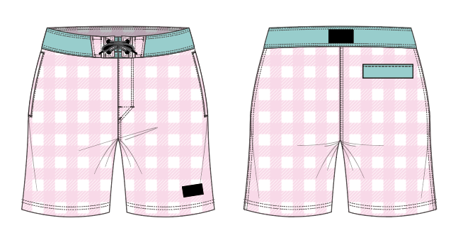 Gingham 9 ~ pink/white/seafoam board shorts (Summer 2024)