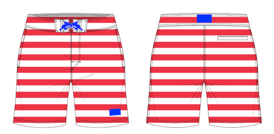 Solid Stripe 1 ~ red/white large horizontal stripe board shorts (Summer 2024)