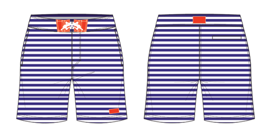 Solid Stripe 11 ~ navy/white small horizontal stripe board shorts (Summer 2024)