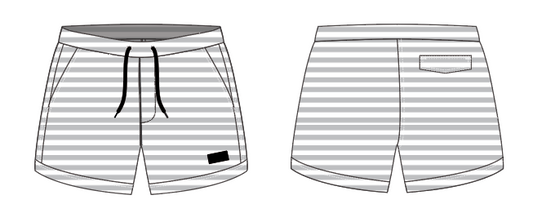 Solid Stripe 12 ~ grey/white small horizontal stripe swim shorts (Summer 2024)
