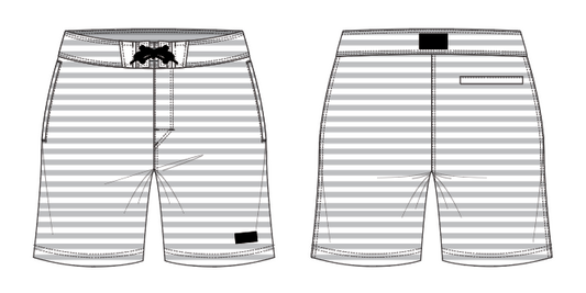Solid Stripe 12 ~ grey/white small horizontal stripe board shorts (Summer 2024)