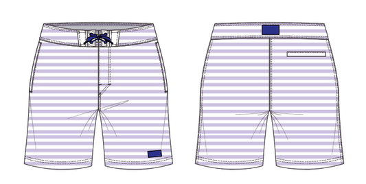 Solid Stripe 13 ~ lavender/white small horizontal stripe board shorts (Summer 2024)