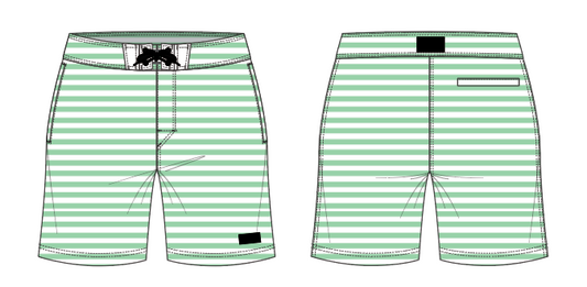 Solid Stripe 14 ~ kelly/white small horizontal stripe board shorts (Summer 2024)