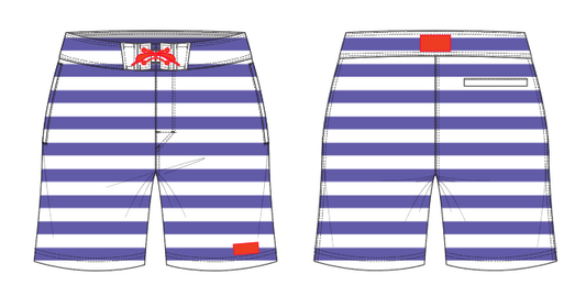 Solid Stripe 2 ~ navy/white large horizontal stripe board shorts (Summer 2024)