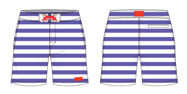 Solid Stripe 2 ~ navy/white large horizontal stripe board shorts (Summer 2024)