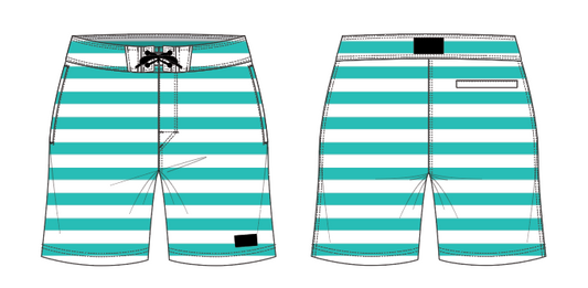 Solid Stripe 3 ~ seafoam/white large horizontal stripe board shorts (Summer 2024) **