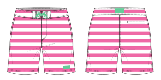 Solid Stripe 4 ~ fuchsia/white large horizontal stripe board shorts (Summer 2024)