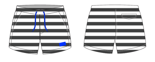 Solid Stripe 5 ~ black/white large horizontal stripe swim shorts (Summer 2024)