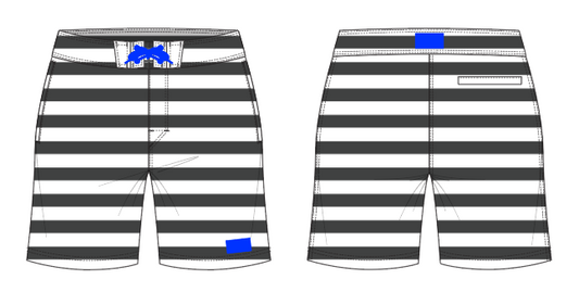 Solid Stripe 5 ~ black/white large horizontal stripe board shorts (Summer 2024)