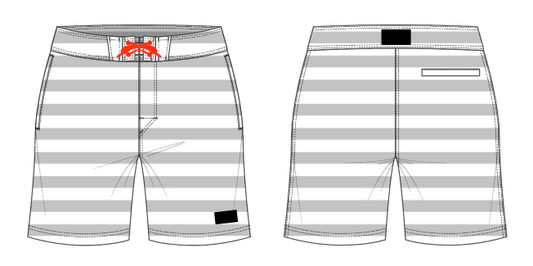 Solid Stripe 6 ~ grey/white large horizontal stripe board shorts (Summer 2024)
