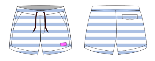Solid Stripe 7 ~ sky/white large horizontal stripe swim shorts (Summer 2024)