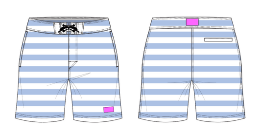 Solid Stripe 7 ~ sky/white large horizontal stripe board shorts (Summer 2024)