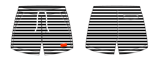 Solid Stripe 8 ~ black/white small horizontal stripe swim shorts (Summer 2024)