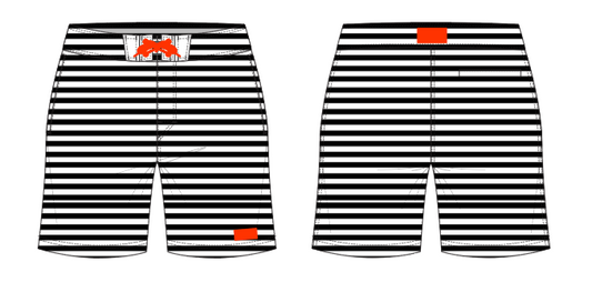 Solid Stripe 8 ~ black/white small horizontal stripe board shorts (Summer 2024)