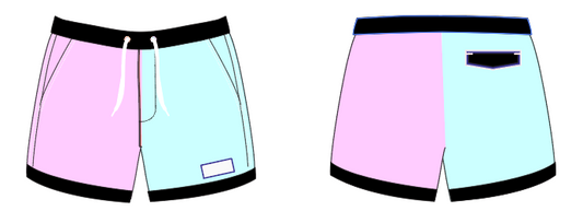 Colorblock 10 ~ pink/turquoise/black swim shorts (Summer 2024)
