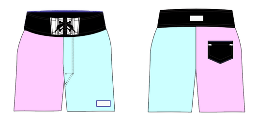 Colorblock 10 ~ pink/turquoise/black board shorts (Summer 2024)
