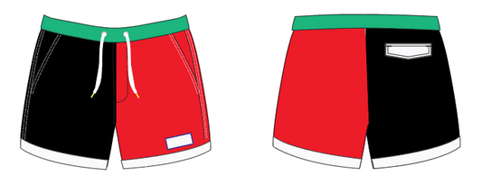 Colorblock 4 ~ black/red/green swim shorts (Summer 2024)