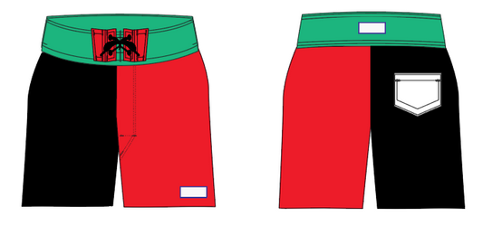 Colorblock 4 ~ black/red/green board shorts (Summer 2024)
