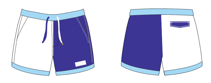 Colorblock 5 ~ white/navy/sky swim shorts (Summer 2024)