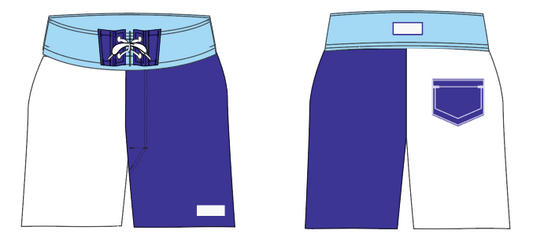 Colorblock 5 ~ white/navy/sky board shorts (Summer 2024)