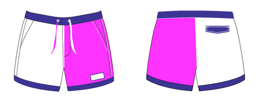 Colorblock 7 ~ white/purple/navy swim shorts (Summer 2024)