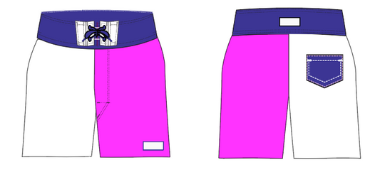 Colorblock 7 ~ white/purple/navy board shorts (Summer 2024)