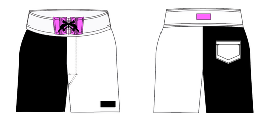 Colorblock 9 ~ black/white/fuchsia board shorts (Summer 2024)