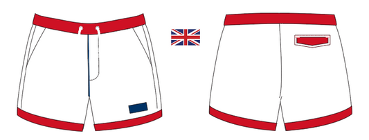Flag 13 ~ white/burgundy/navy ENGLAND-3 swim shorts (Summer 2024)