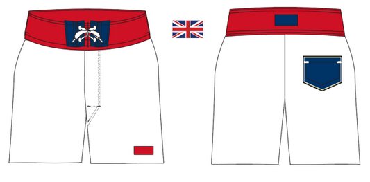 Flag 13 ~ white/burgundy/navy ENGLAND-3 board shorts (Summer 2024)