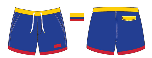 Flag 2 ~ navy/burgundy/yellow COLOMBIA-1 swim shorts (Summer 2024)