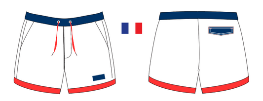 Flag 7 ~ white/red/navy FRANCE-1 swim shorts (Summer 2024)