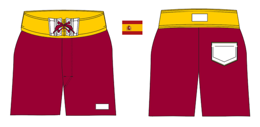 Flag 8 ~ burgundy/yellow/white SPAIN-1 board shorts (Summer 2024)