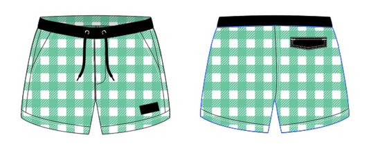 Gingham 1 ~ green/white/black swim shorts (Summer 2024)