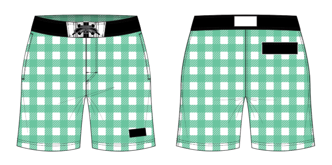 Gingham 1 ~ green/white/black board shorts (Summer 2024)