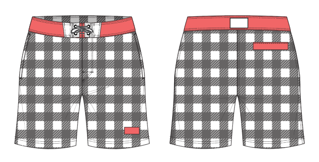 Gingham 10 ~ grey/white/coral board shorts (Summer 2024)