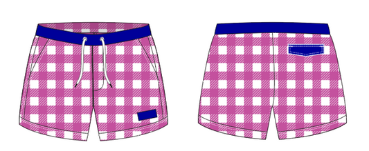 Gingham 2 ~ fuchsia/white/navy swim shorts (Summer 2024)