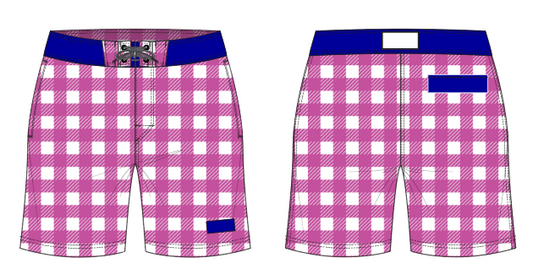 Gingham 2 ~ fuchsia/white/navy board shorts (Summer 2024)