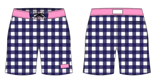 Gingham 3 ~ navy/white/pink board shorts (Summer 2024) **