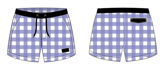 Gingham 4 ~ purple/white/black swim shorts (Summer 2024)
