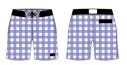 Gingham 4 ~ purple/white/black board shorts (Summer 2024)