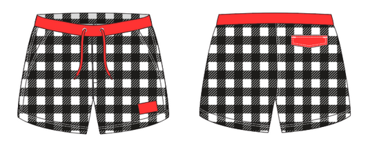 Gingham 5 ~ black/white/red swim shorts (Summer 2024)