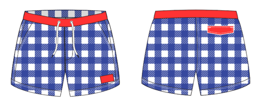 Gingham 8 ~ royal/white/red swim shorts (Summer 2024)