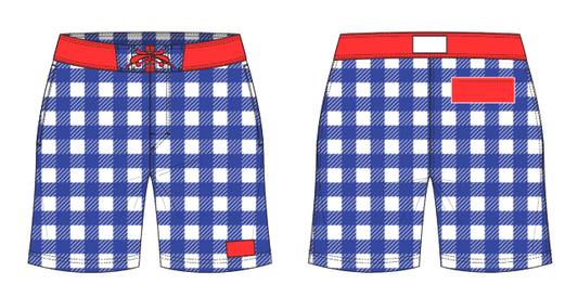 Gingham 8 ~ royal/white/red board shorts (Summer 2024)