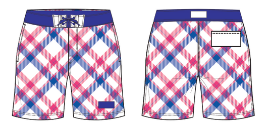 Plaid 1 ~ navy/red/white board shorts (Summer 2024) **