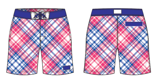 Plaid 10 ~ red/white/navy board shorts (Summer 2024)