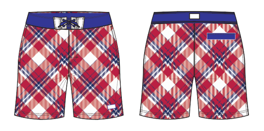 Plaid 4 ~ red/navy/white board shorts (Summer 2024)