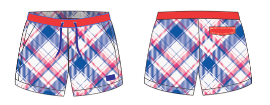 Plaid 5 ~ royal/red/white swim shorts (Summer 2024)