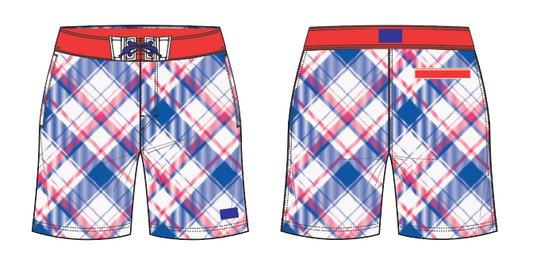 Plaid 5 ~ royal/red/white board shorts (Summer 2024)