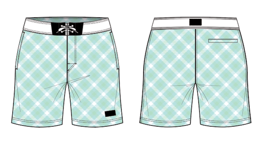Plaid 8 ~ seafoam/white board shorts (Summer 2024)