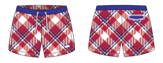 Plaid 4 ~ red/navy/white swim shorts (Summer 2024)